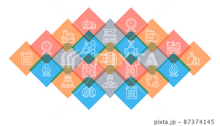 Oil industry vector icons illustration. Fuel Truck, Engineer, Gasoline, Cargo Ship promotion icons banner isolated on white background. 87374145