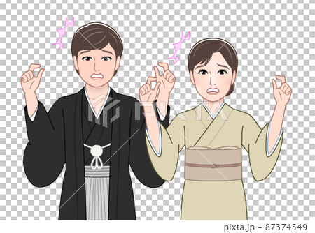 着物を着た若い二人の男女 着物を着た若い二人の男女 87374549