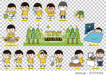 花粉症イラストセット_男性 87374592