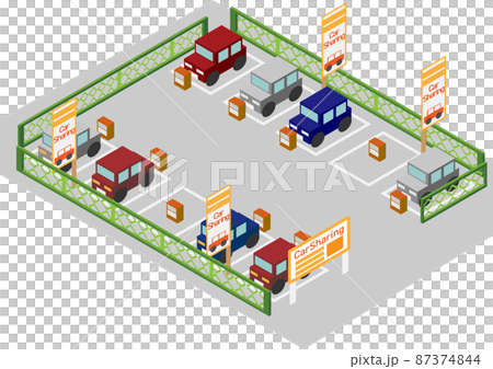 Isometric car-sharing parking lot Isometric car-sharing parking lot 87374844