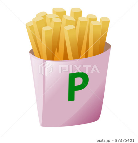 ピンクのパッケージのフライドポテトのイラスト素材