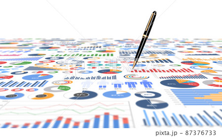 ビジネスチャートとボールペン、ビジネス資料をチェックするイメージ 87376733
