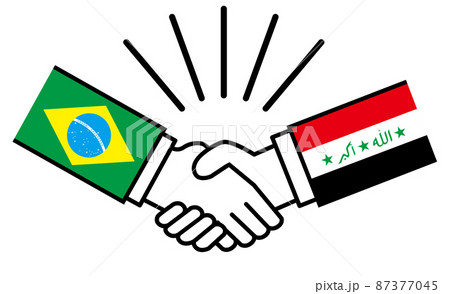 ブラジルとイラク、国旗がついた手が握手 国家間の戦争紛争 同盟、和解、合意のイメージイラスト ブラジルとイラク、国旗がついた手が握手 国家間の戦争紛争 同盟、和解、合意のイメージイラスト 87377045