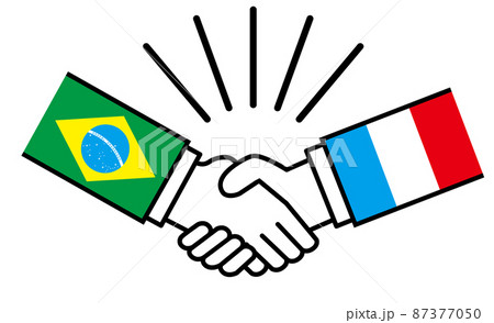 ブラジルとフランス、国旗がついた手が握手 国家間の戦争紛争 同盟、和解、合意のイメージイラスト ブラジルとフランス、国旗がついた手が握手 国家間の戦争紛争 同盟、和解、合意のイメージイラスト 87377050