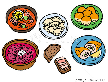 ウクライナの郷土料理のベクターイラストセット 線画 ウクライナの郷土料理のベクターイラストセット 線画 87378147