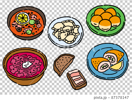 烏克蘭當地美食線描的矢量插圖集 烏克蘭當地美食線描的矢量插圖集 87378147