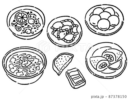 ウクライナの郷土料理のベクターイラストセット　線画 87378150