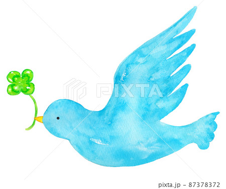 四つ葉のクローバーを運ぶ青い鳥のイラスト素材 [87378372] - PIXTA