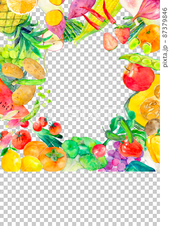 水彩イラスト　緑黄色野菜　果物 87379846