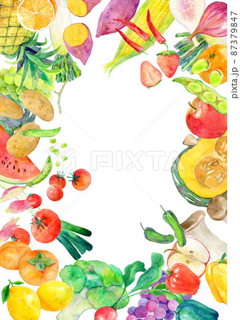 水彩イラスト　緑黄色野菜　果物 87379847