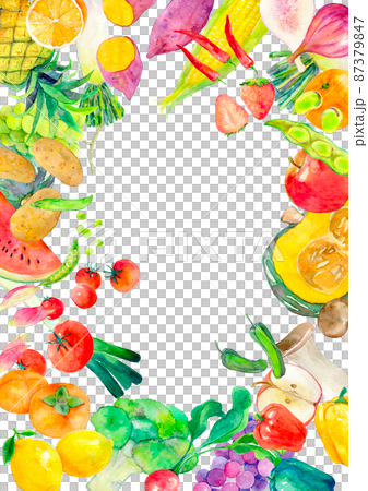 水彩イラスト　緑黄色野菜　果物 87379847