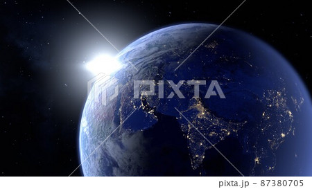 宇宙から見た地球の夜景の3Dレンダリング 87380705