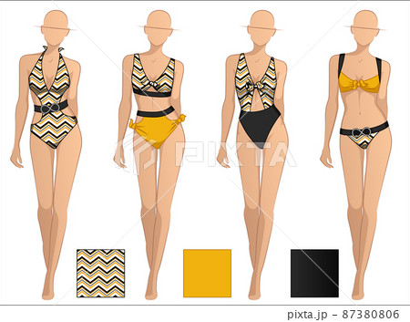 Fashion Design Figures Wearing Swimsuit Collection - Stock Illustration  [87380806] - PIXTA