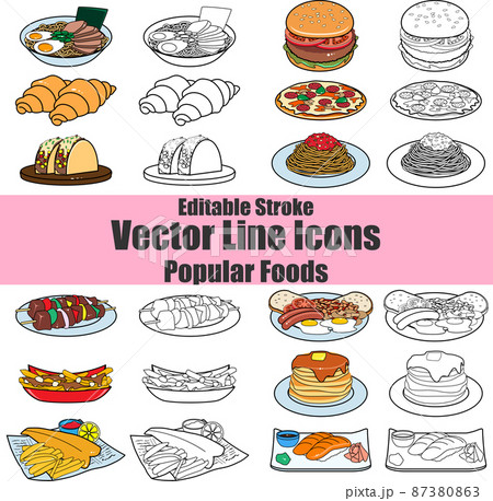 Editable Stroke Vector Line Icons - Popular Foods Pack Editable Stroke Vector Line Icons - Popular Foods Pack 87380863