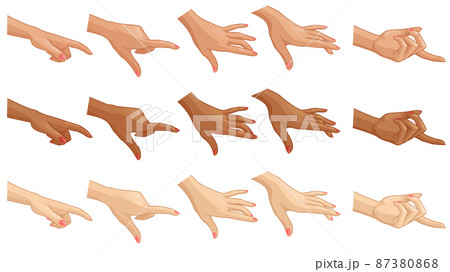 Cartoon hand gesture set for design in different skin colors. Vector illustration 87380868