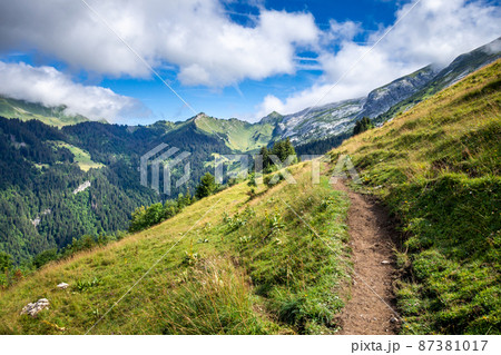 Mountain landscape in The Grand-Bornand, France 87381017