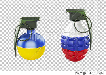 Grenades with the colors of Ukrainian and Russian flags Grenades with the colors of Ukrainian and Russian flags 87382307