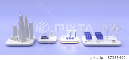 Hydrogen storage tanks with solar panels, wind turbines and battery bank. Isometric 3d mockup grid renewable clean energy system for power supply of smart city, charging stations and electric car Hydrogen storage tanks with solar panels, wind turbines and battery bank. Isometric 3d mockup grid renewable clean energy system for power supply of smart city, charging stations and electric car 87383492