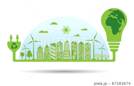 Silhouette green city. Environment conservation. Silhouette green city. Environment conservation. 87383674