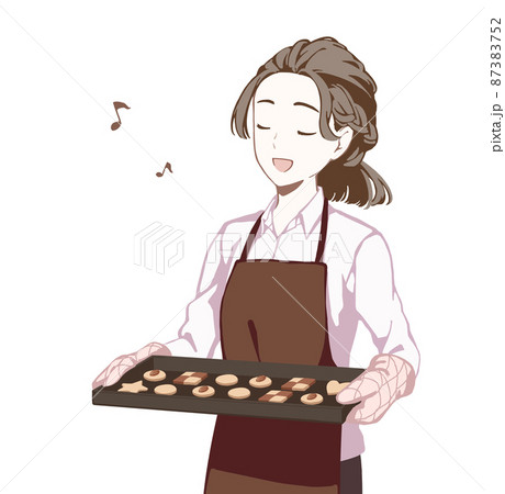 お菓子を作る女性(笑顔/歌う/音符) 87383752