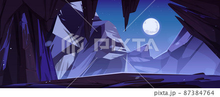 Mountain cave entrance with night landscape view Mountain cave entrance with night landscape view 87384764
