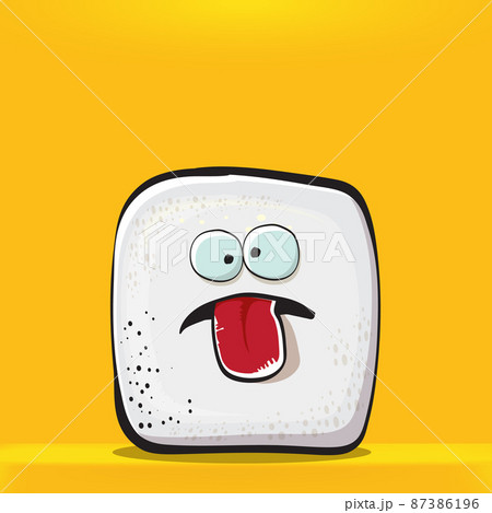 Vector Cartoon sugar cartoon characters isolated on orange background. funky sweet sugar cube character with eyes and mouth. funky food character 87386196
