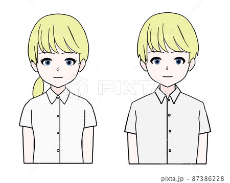半袖のワイシャツを着た金髪碧眼の男女 半袖のワイシャツを着た金髪碧眼の男女 87386228