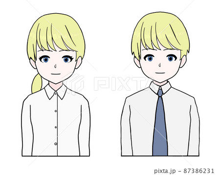 長袖のワイシャツを着た金髪碧眼の男女 87386231