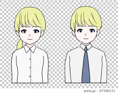 長袖のワイシャツを着た金髪碧眼の男女 87386231