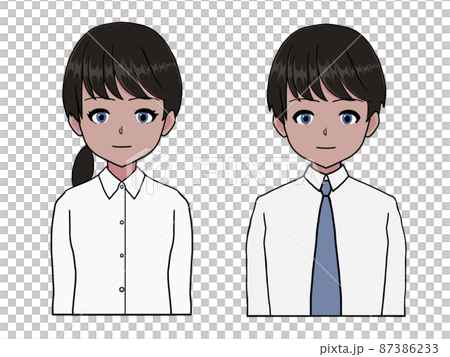 長袖のワイシャツを着た黒髪碧眼の男女 87386233