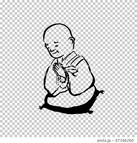 筆で描いた手を合わせる僧侶のイラスト 筆で描いた手を合わせる僧侶のイラスト 87386260
