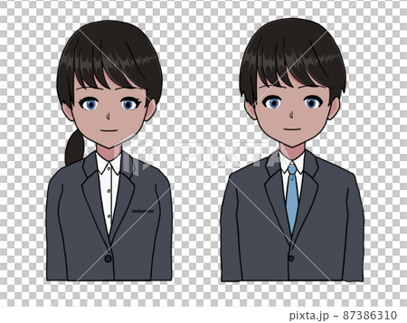 Black-haired blue-eyed men and women in suits Black-haired blue-eyed men and women in suits 87386310