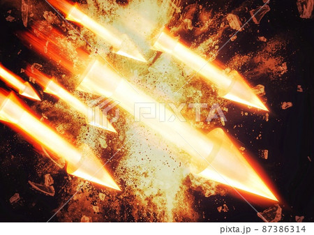 発射された複数のロケットミサイルのイラストのイラスト素材