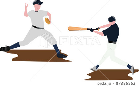 野球 ピッチャーとキャッシャー イラスト ユニフォームを着た投手と打手 野球 ピッチャーとキャッシャー イラスト ユニフォームを着た投手と打手 87386562
