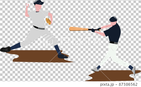 野球 ピッチャーとキャッシャー イラスト ユニフォームを着た投手と打手 野球 ピッチャーとキャッシャー イラスト ユニフォームを着た投手と打手 87386562