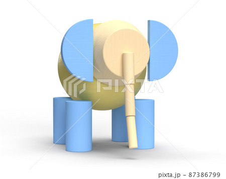 積み木で作られたゾウの3Dイラストレーション 積み木で作られたゾウの3Dイラストレーション 87386799