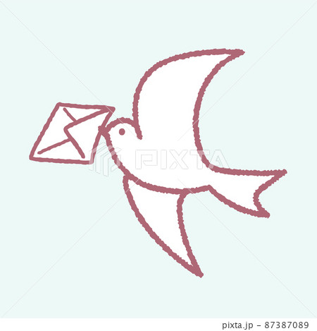 手紙を運ぶ可愛い小鳥のイラスト(ペン画風) 手紙を運ぶ可愛い小鳥のイラスト(ペン画風) 87387089