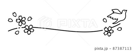 シンプルで可愛い小鳥のフレーム素材（モノクロ線画） 87387113