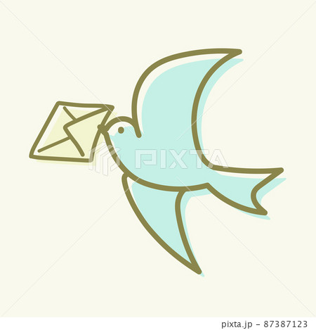 手紙を運ぶ可愛い小鳥のイラスト レトロ風 のイラスト素材