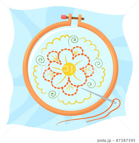Embroidery hand craft icon. Canvas on wooden hoop Embroidery hand craft icon. Canvas on wooden hoop 87387395