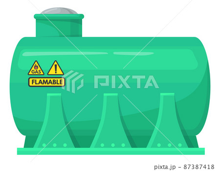 Industrial fuel container with flammable danger signs 87387418