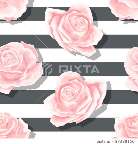 Pink roses seamless vector pattern with brushed horizontal stripes background 87388156