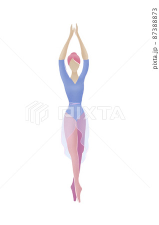 Illustration of one woman ballet dancer in releve pose fifth position with hands up 87388873