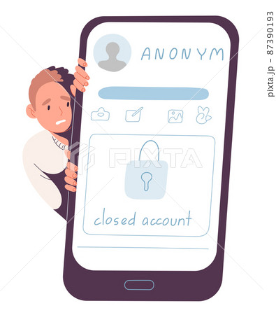 Person is afraid of being snooped in a network, paranoia, closed social media account 87390193