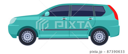 Green crossover car. Suv auto side view 87390633