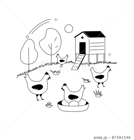 Free run chicken and eggs abstract concept vector illustration. 87391546
