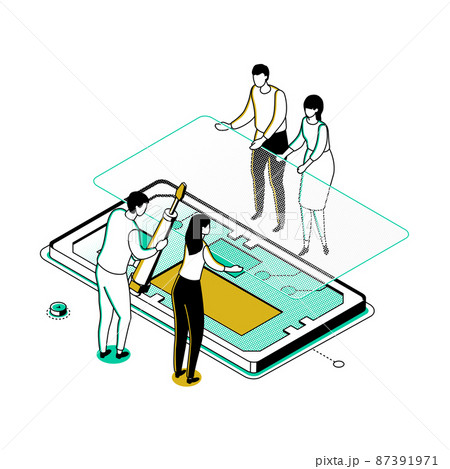 Mobile repair service - modern line isometry design style illustration Mobile repair service - modern line isometry design style illustration 87391971