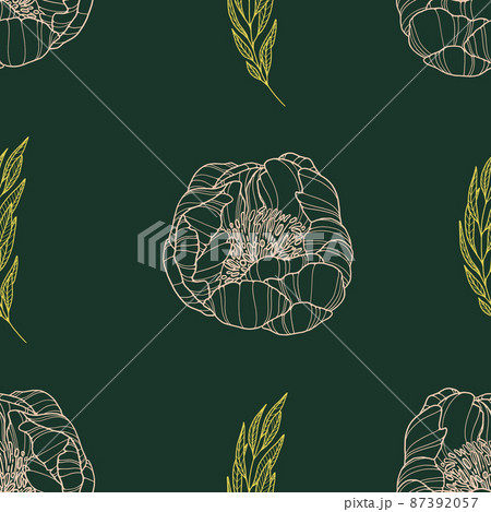 Outline flowers pattern on dark green. Illustration for wrapping, covering, textile Outline flowers pattern on dark green. Illustration for wrapping, covering, textile 87392057