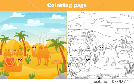 Printable coloring page for kids with desert...のイラスト素材 [87392772] - PIXTA