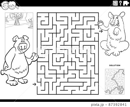maze with cartoon bears animal characters coloring book page 87392841